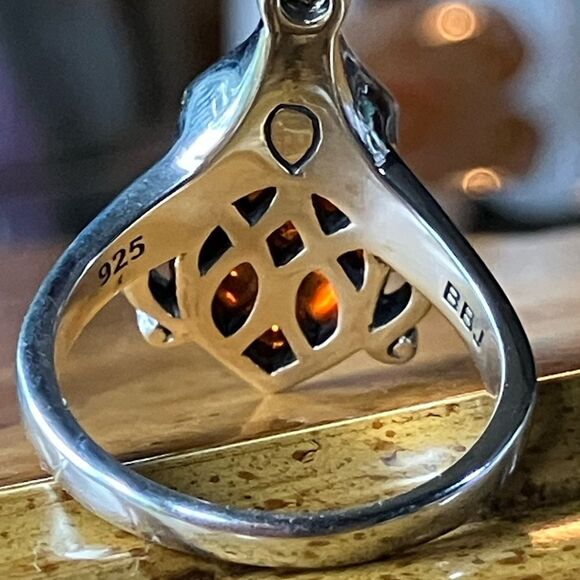 Genuine Amber Citrine Sterling Silver Ring Size 7 - Picture 5 of 8